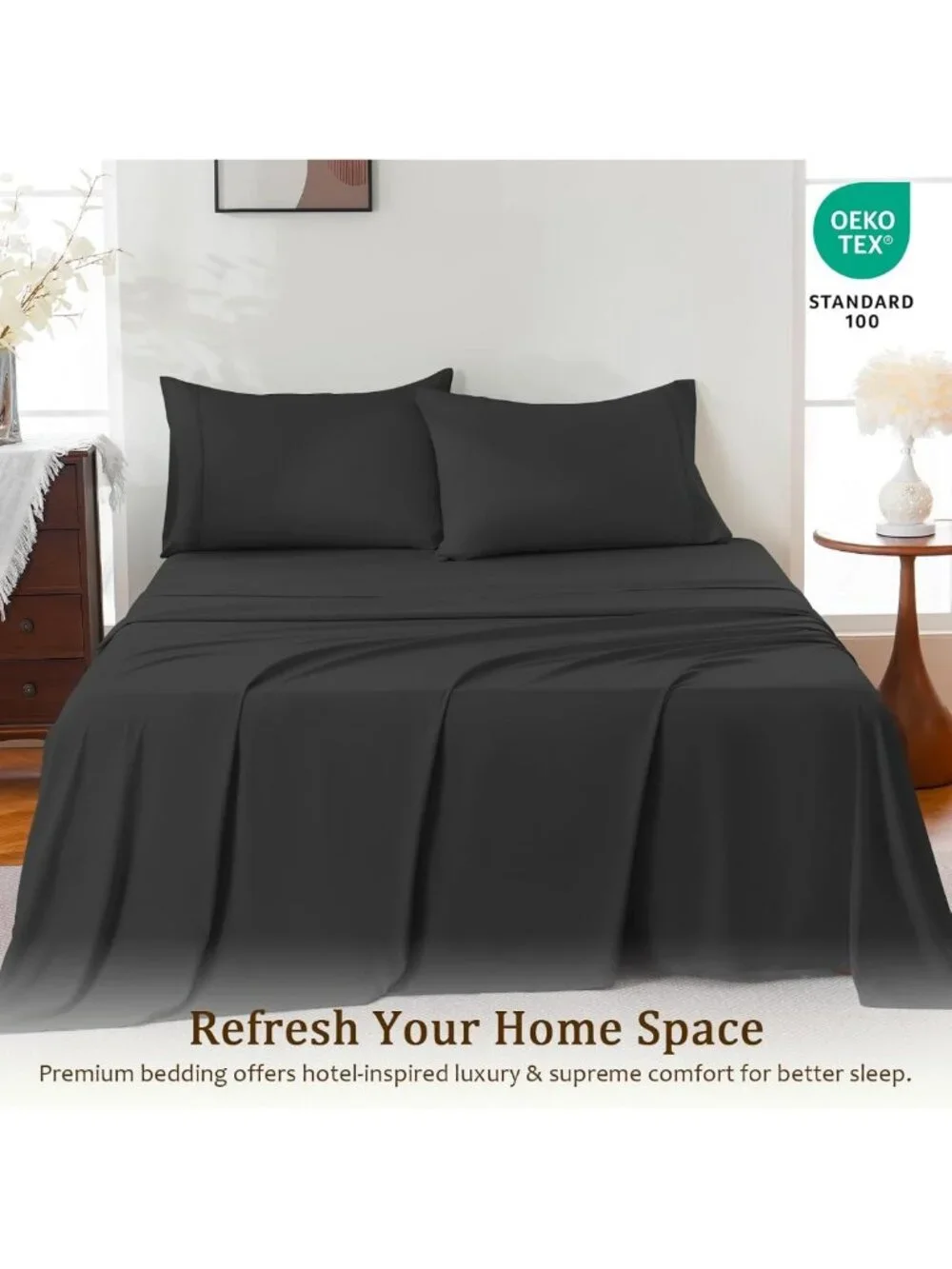 Luxury Queen Sheet Set - 4 Pieces Soft Microfiber, Deep Pocket, Easy Care, Dark